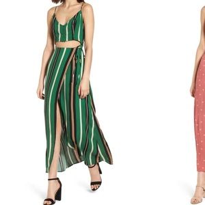 Green cutout maxi wrap dress